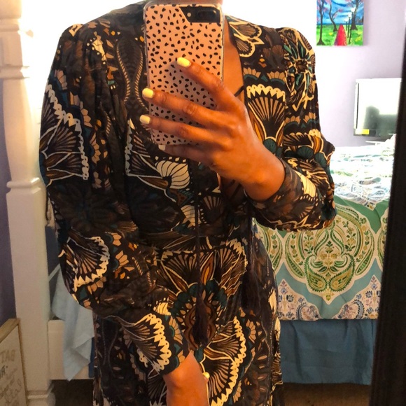 H&M navy blue multi-print long sleeve maxi dress - Picture 3 of 4